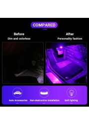 Blallion 4in1 Led Car Interior Light Monochrome USB Foot Ambient Lamp 12V LED Atmosphere Light Blue/Ice Blue/Pink Car Accessories