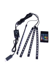 Multi Color Car Interior Atmosphere Neon Lights Strip Lamps 12 LED Wireless IR