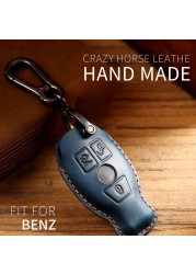 Luxury Leather Car Key Case Cover Fob Protector Key Chain Holder For Mercedes Benz E Class E300L Accessories Remote Keyring Bag