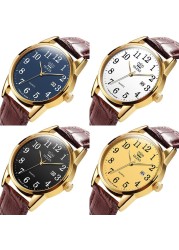 OLEVS Men's Quartz Watch Top Brand Fashion Casual Luxury Dress Genuine Brown Leather Strap Men's Watches Waterproof Wristwatch