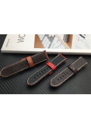 Top Quality 24mm Brown Gray Vintage Retro Italy Genuine Leather Watchband for Panerai Strap Watch Band Butterfly Buckle Strap