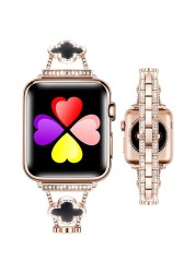 Bling Four Leaf Clover Strap for Apple Watch 7 Band 41mm 40mm 38mm Stainless Steel Bracelet IWatch SE 6 5 4 3 45mm 44mm 42mm