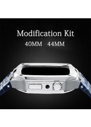 Modified Kit Metal Bezel for Apple Watch 44mm Band Series 6 5 4 3 2 40mm Leather Strap Strap Metal Frame for iWatch 3