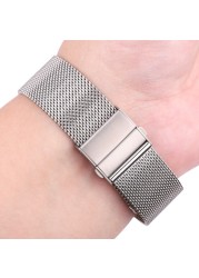 Milanese Mesh Loop Watchbands 16mm 18mm 20mm 22mm 24mm Silver Black Wrist Watch Bracelet Band Strap Clasp Deployment