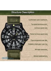 Addie Men's Watches Military Leisure Sports Outdoor Luminous Watch Multifunction NATO Nylon Waterproof Quartz Watch for Men