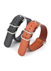 20mm 22mm NATO Genuine Leather Strap Watches High Quality Dark Brown Color Zulu Watch Strap Replacement Watch Accessories