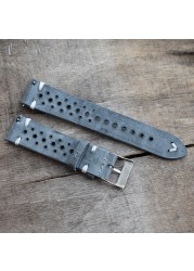 New Design Oil Wax Cowhide Watch Band 8mm 20mm 22mm 24mm Vintage Porous Watch Strap Handmade Watch Accessories