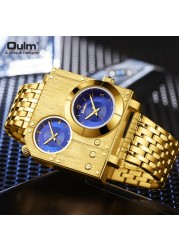 Oulm 5024 Golden Luxury Brand Men Watches Stainless Steel Quartz Watch Two Time Zone Unique Male Clock Relogio Masculino