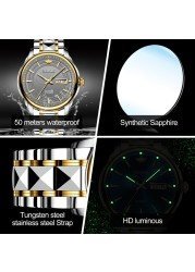 OUPINKE Business Automatic Mechanical Watch for Men Waterproof Tungsten Steel Strap Full Automatic Top Brand Men Wristwatches