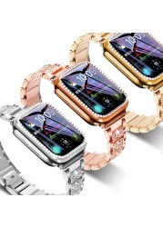 Luxury Diamond Strap for Apple Watch Band Gold 38mm 40mm 41 42 44 45mm Womens Stainless Steel Bracelet for iWatch Series 7/6/543