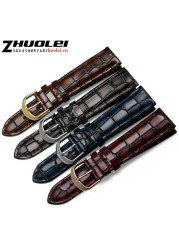 Fashion genuine leather men watchband clear personality crocodile texture strap wrist watch band 18mm 20mm 22mm blue