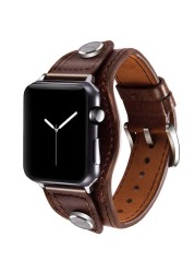 Leather Cuff Strap for Apple Watch Band 45mm/41mm 40mm 44mm 42mm/38mm iWatch Bracelet for Apple Watch Series 5 4 3 SE 6 7