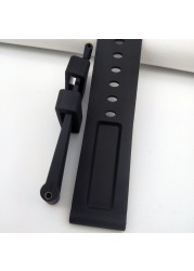 24mm Black Pure Soft Silicone Rubber Watchband Replacement Watch Strap for Panerai Wristband Waterproof Strap + Free Tool