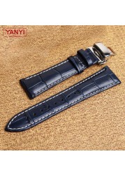 Top Layer Cowhide Genuine Leather Bracelet 19 21mm 22mm Dark Blue Watch Strap for Longines L29094920 Watches Wrist Band