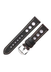 Soft Leather Watch Strap with Buckle, Antique Brown, Breathable, Cowhide, Three Holes, 20mm 22mm