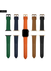 URVOI Strap for Apple Watch Series 7 6 SE 5 4 3 2 1 Genuine Litchi Grain Leather Band for iWatch Black Rose Gold Buckle 40 44mm