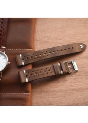 Retro Genuine Leather Watchband 18mm 20mm 22mm 24mm Calfskin Watch Straps Breathable Breathable Handmade Stitching For Men