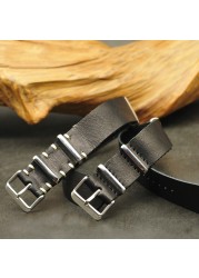 NATO Strap 18mm 20mm 22mm 24mm High Quality Leather Gunuine NATO Zulu Strap Army Watchband Wristwatch Strap With Three Buckle