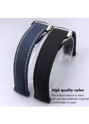 19mm 20mm 21mm High Quality Nylon Fabric Cowhide Watchband For Omega Seamaster AT150 De Ville Speedmaster Curved Watch Strap