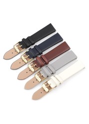 Genuine Leather Women Watchband 12mm 14mm 16mm 18mm 20mm Quick Release Cowhide Strap Watch Band Belts Replacement Gold Buckle