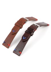 Handmade Retro Genuine Leather Watch Band 20mm 22mm Red Blue Line Calfskin Watch Strap Bracelet for Men Watch Accessories