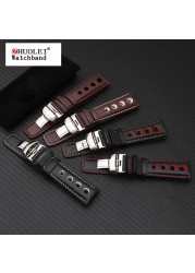 Watchband 20mm Genuine Leather Strap for PRS516 Men's Watches Band with Butterfly Clasp Black Brown Soft Cowhide Leather Strap