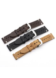 Genuine Leather Watch Band Black Brown Coffee Color Rally Watch Strap Replacement Watchbands 18mm 20mm 22mm