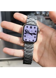 stainless steel band for apple watch 44 42 38mm metal strap for iwatch series SE 6 7 45 41mm carbon fiber printing men bracelet