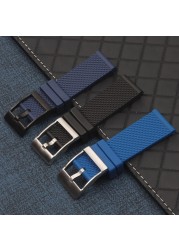 22mm 24mm black blue soft rubber silicone watchband bracelet for navitimer/avenger/breitling strap buckle logo on free tools