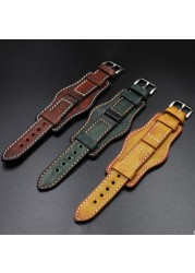 Onthelevel 20mm 22mm Watchband Leather Watch Strap Dark Green Leather Wristband Free Remove Tool Watch Accessories #D