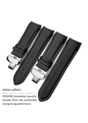 22mm 23mm 24mm Curved End Genuine Leather Watchband Fit For Tissot T035617 Cowhide Watch Strap Butterfly Clasp Bracelets Men