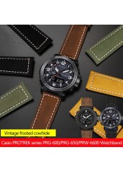 Frosted Cow Leather Italian Watchband for Casio PROTREK Series PRG-600/PRG-650/PRW-6600 Outdoor Sports Bracelet Strap 24mm