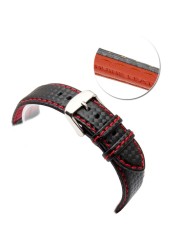 New 18mm 20mm 21mm 22mm 23mm durable orange stitching carbon fiber man black genuine leather with silver buckle watchband strap