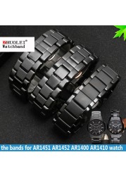 High quality ceramic watchband for AR1451 AR1452 AR1400 AR1410 watch straps with stainless steel butterfly clasp 22mm 24mm