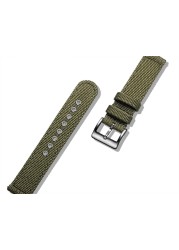 Hemsut Canvas Watch Bands Green Quick Release Quality Nylon Watch Straps & Heavy Duty Brushed Buckle 18mm 20mm 22mm 24mm