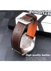 20mm 21mm 22mm High Quality Cowhide Genuine Leather Watchband Suitable for IWC Pilot Mark 18 Soft Brown Watch Strap Tang Clasp