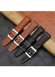 Leather Watch Strap Waterproof For Swatch YIS415/414 YCS YAS YGS 17mm Replacement Cowhide Watch Band Concavo Convex Watch Bracelet