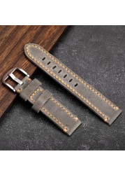 Gray leather strap suitable for military watch mountaineering watch 20 21 22 23 24mm first layer leather watch strap