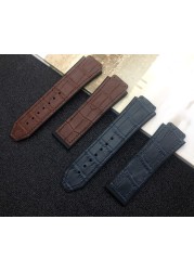 Black Brown Blue 25*19mm Italy Leather Rubber Silicone Watchband for Hublot Strap for Big Bang Strap Watch Band Fusion F1 Logo on