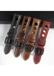 Retro Watch Strap 20mm 22mm 24mm Genuine Leather Watches Men Women Wristwatch Accessories Correa Samsung Galaxy Active 2