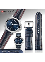 For Panerai1085/1313/111 Leather Watch Strap 22mm 24mm Blue Mens Crocodile Grain Watch Band Sandy Grinding Cowhide Accessories