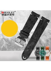 High Quality Ultra-thin Soft Handmade Ostrich Leather Green General Watch Rod Bar 18 20mm 22mm Orange Brown Black Watch Straps Men