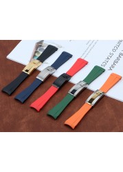 Women's Watch Band, Rubber and Silicone, 22mm, Black, Blue, Red, Green, Soft Curved Tip, for Round Strap, D-Blue 126660