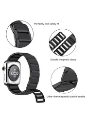 Magnetic strap for apple watch band 44mm 40mm 42mm 38mm 45mm 41mm stainless steel metal link bracelet iwatch serie 6 5 4 3 se 7