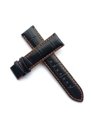 22mm Leather Watch Band for Mido Multifort M005 Series M005930 Stitches Strap Men Black with Orange Bracelet