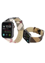 Plaid Pattern Strap for Apple Watch Band 40mm 44mm 42mm 38mm Genuine Leather Wristband Strap Bracelet iwatch Series 3 4 5 6 SE