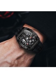 OUPINKE Luxury Watches Men Automatic Mechanical Silicone Sapphire Mirror Tonneau Skeleton Watch Waterproof Top Brand Sport