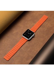 leather band for apple watch 6 se 5 4 44mm 40mm for iWatch series 3 2 38mm 42mm ring for apple watch 7 41mm 45mm magnetic strap