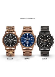 Kunhuang Handmade Wooden Watches Mens Watches Chronograph Watch Military Quartz Wristwatch Male In Wooden Gift Box Relogio