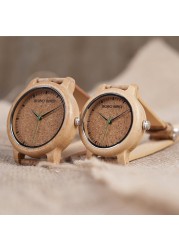 BOBO Bird Couple Watches Lovers Wooden Watches Handmade Cork Strap Fashion Bamboo Quartz Man Wristwatch Customized Logo